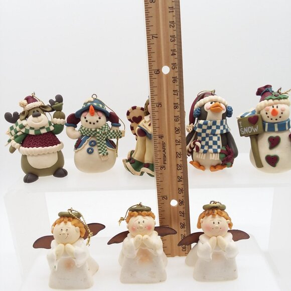 8 Christmas Ornaments Handcrafted Clay Angel Penguin Moose Snowman Holiday Decor - Picture 7 of 7